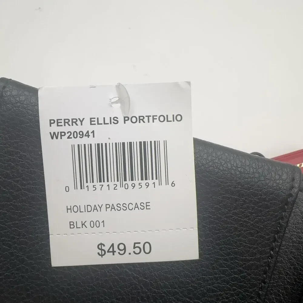 Perry Ellis Portfolio Wallet Mens Black Leather Bifold Holiday Passcase